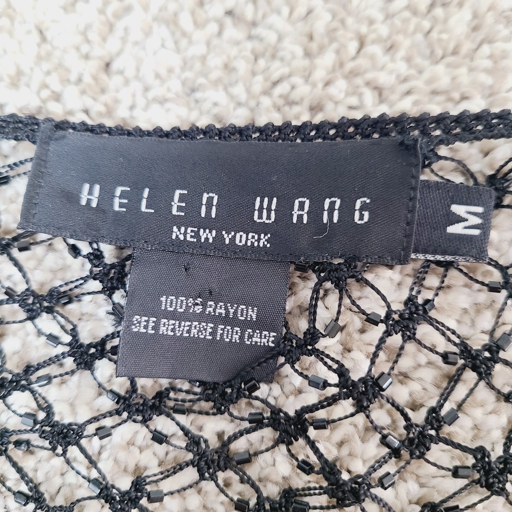 Helen Wang NY Beaded Crochet Mesh Open Cardigan Black M Y2K‎ Vampire Diaries - Picture 6 of 9